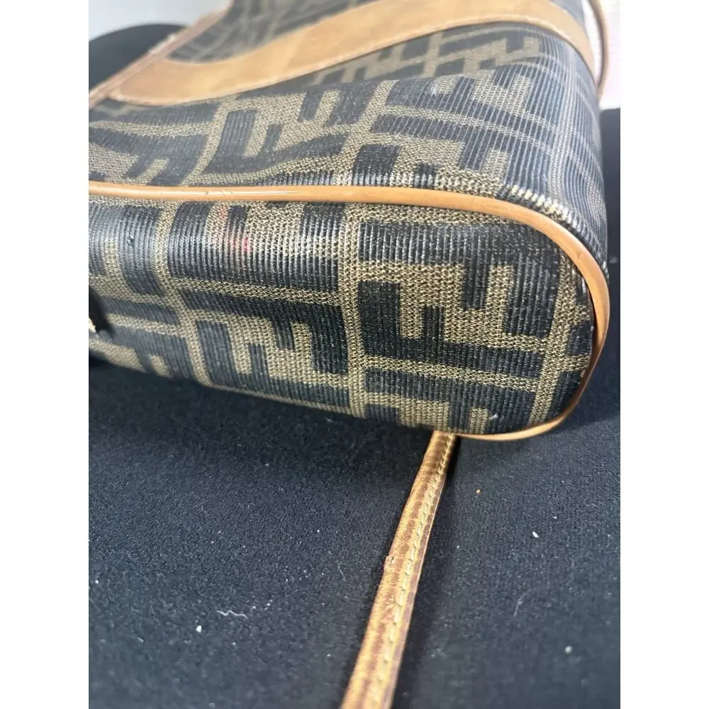 Fendi Vintage Zucca Brown Tobacco zip top Crossbody Purse Camera Bag - Picture 3 of 10